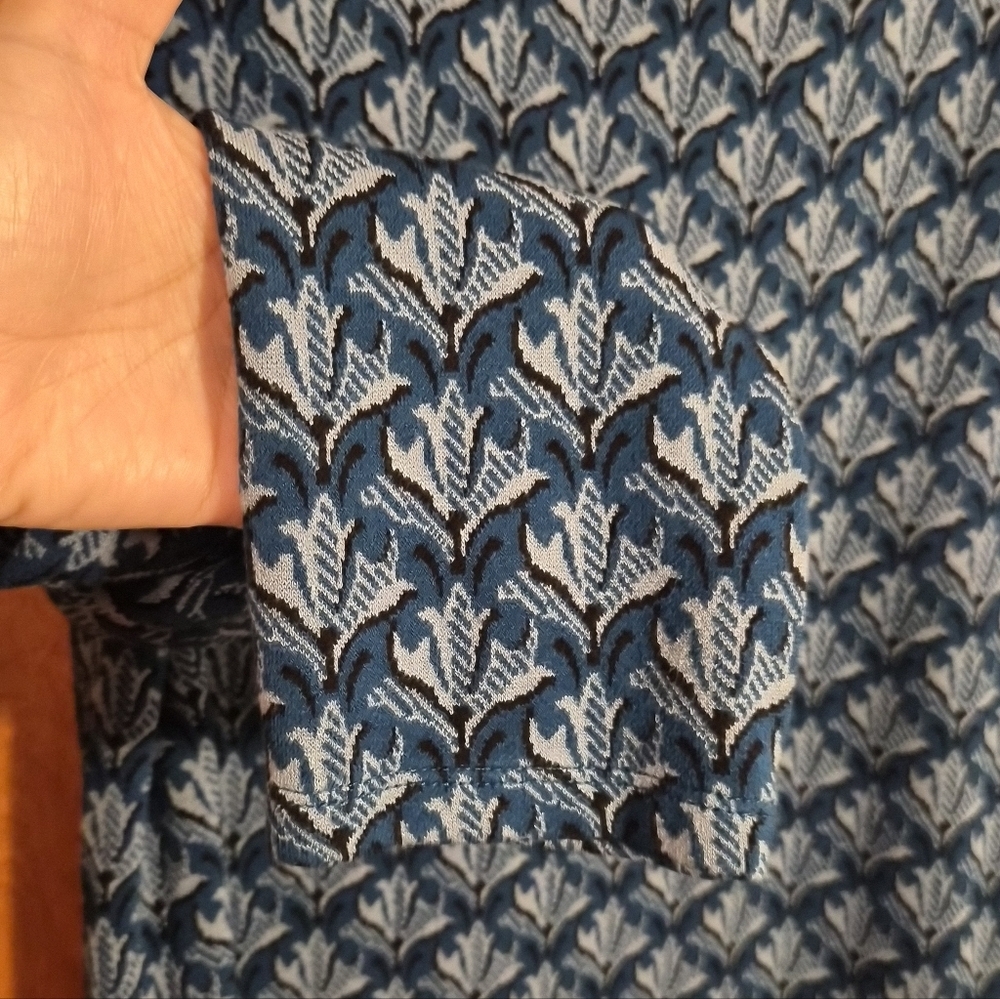 J. JILL Ponte Blue Knit Tunic Floral Leaf Boat neck 3/4 Sleeve Top Medium - Picture 4 of 8